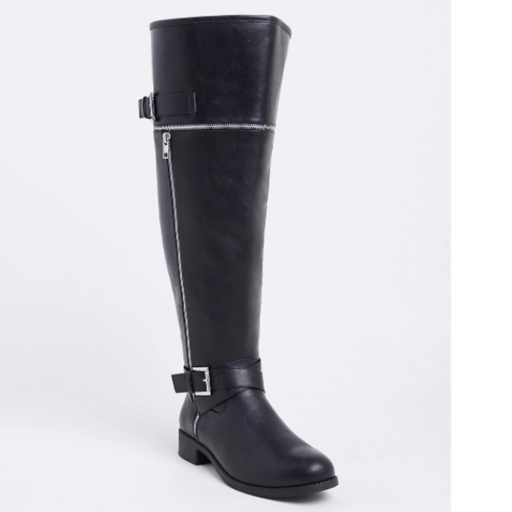 Torrid over knee black moto combat boots size 7ww